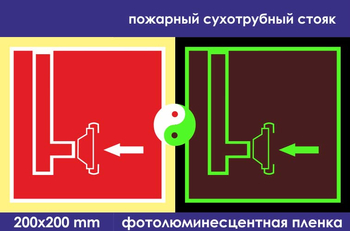 F08 пожарный сухотрубный стояк (фотолюминесцентная пленка, 200х200 мм) - Знаки безопасности - Знаки пожарной безопасности - Магазин охраны труда и техники безопасности stroiplakat.ru