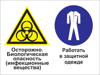 Кз 72 осторожно - биологическая опасность (инфекционные вещества). работать в защитной одежде. (пластик, 400х300 мм) - Знаки безопасности - Комбинированные знаки безопасности - Магазин охраны труда и техники безопасности stroiplakat.ru