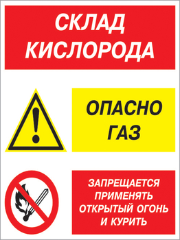 Кз 14 склад кислорода. опасно газ - запрещается применять открытый огонь и курить. (пластик, 400х600 мм) - Знаки безопасности - Комбинированные знаки безопасности - Магазин охраны труда и техники безопасности stroiplakat.ru